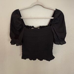 DOLAN puff sleeve smocked jersey top